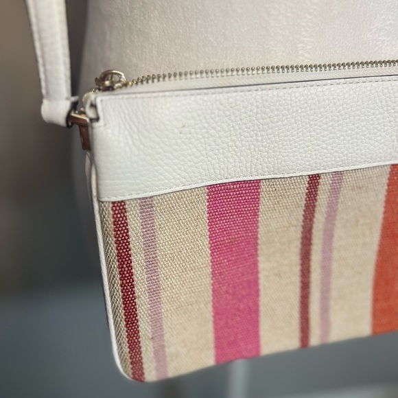 Kate Spade Leila Striped Canvas Triple
Gusset Crossbody White Pink red stripes - Picture 15 of 16
